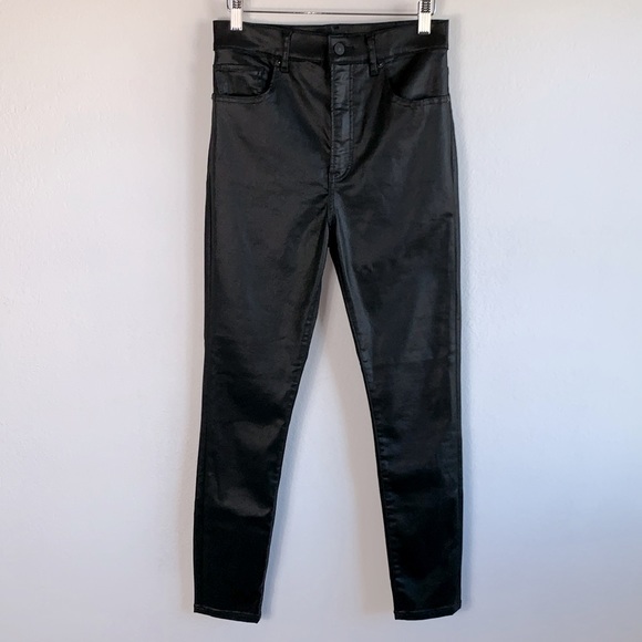 Express Super High Waisted Rise Black Coated Metallic Ankle Skinny Jeans Sz 4 - Picture 2 of 10